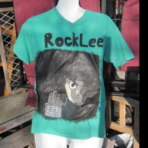 Rock Lee Anime Painted Green V Neck Shirt Top The Power of Youth Handmade Artist - Picture 5 of 7